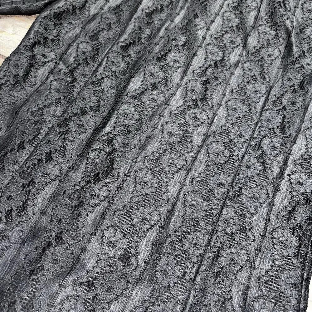 Vintage 60-70's MALBE Black Textured Blouse Womens Size 8 Button Front LS Lace - Picture 7 of 7